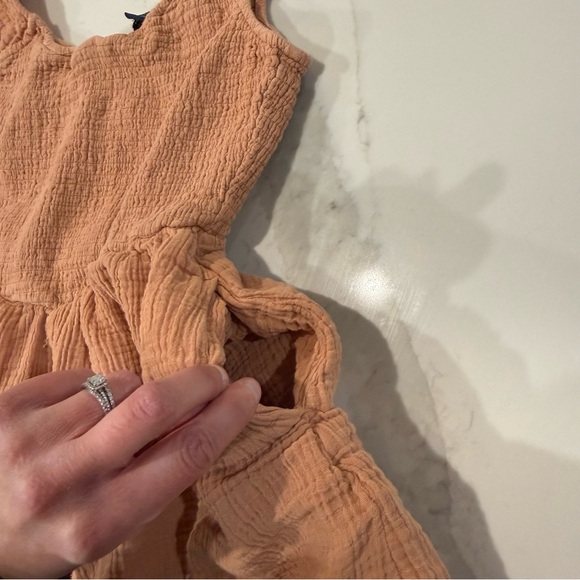 American Eagle Smocked Bodice Gauze Mini Dress Women’s Medium Clay Brown Boho - Picture 5 of 9